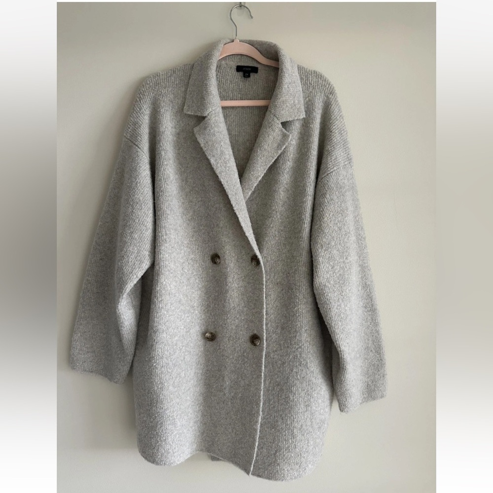 J. Crew Sweater Blazer Women’s 2 XL Beige/Gray Wool Blend Boucle Double Breasted - Picture 6 of 13